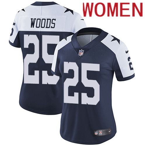 Women Dallas Cowboys 25 Xavier Woods Nike Navy Blue Throwback Alternate NFL Jersey